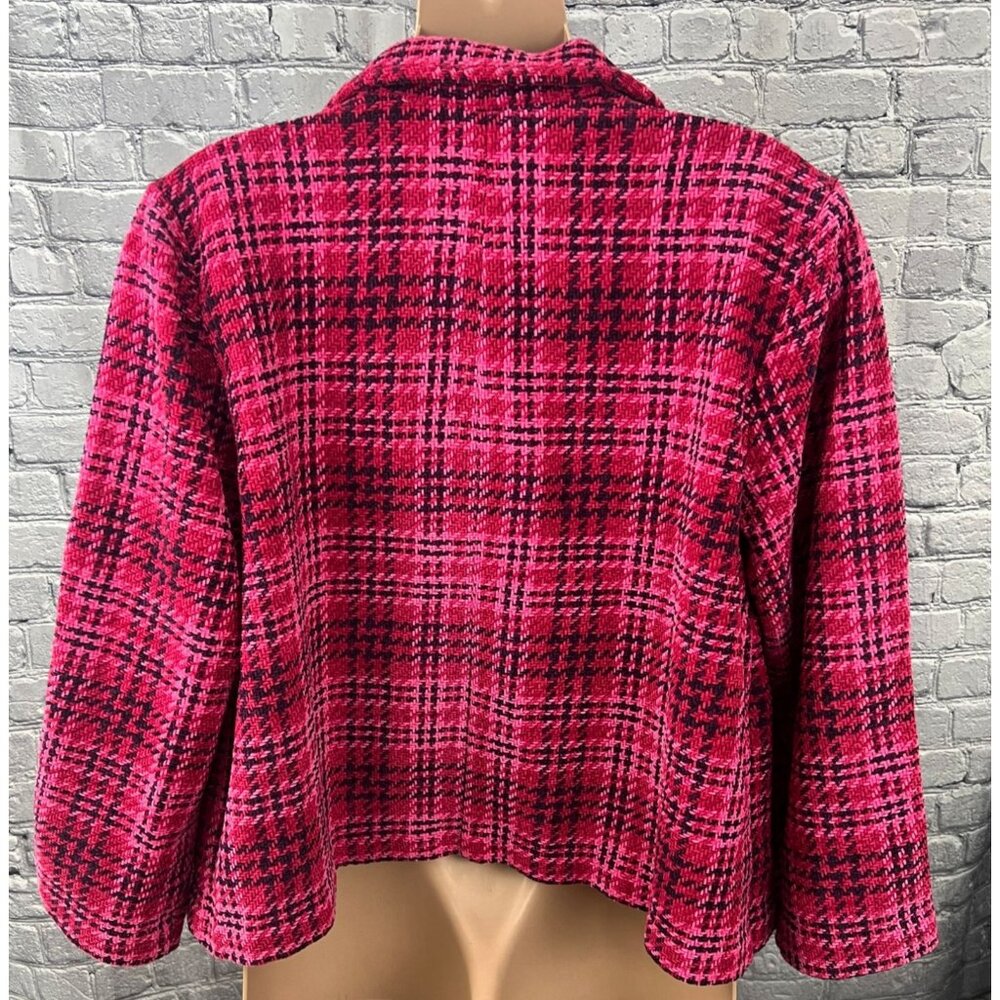 J. Jill Chenille Plaid Blazer Jacket 2X  Cherry Multi Pink NWT Open Front - Picture 6 of 9